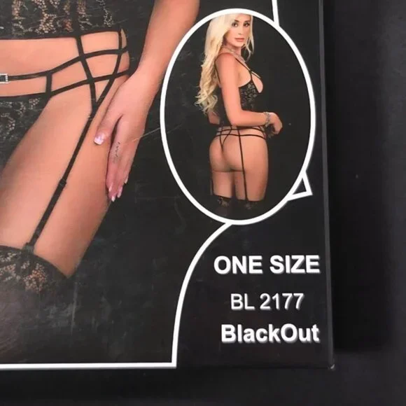 G World 2pc Laced Corset Teddy Zipper Front Stockings ONE SIZE Blackout‎ BL2177 - Picture 8 of 8